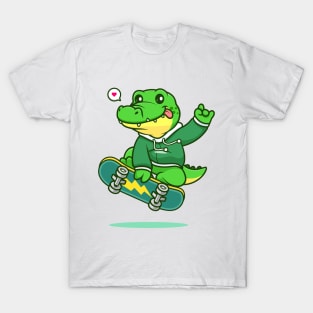 Cute crocodile playing skateboard cartoon vector icon illustration T-Shirt